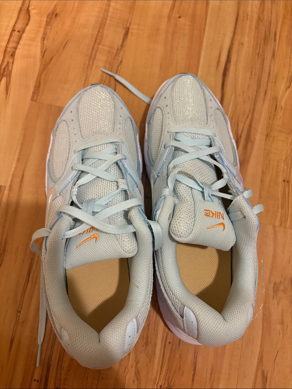 Nike Kids Light Blue Sneakers with Orange Swoosh - Picture 3 of 5